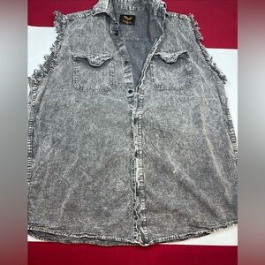 Biker Frayed Sleeveless Shirt Mens 2XL Washed Out Gray RIDERVIBE Stone Washed 2X